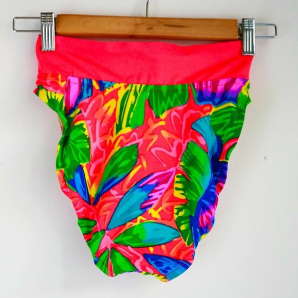 Ocean Pacific High Cut Neon Floral Swim Bottoms - Picture 6 of 8